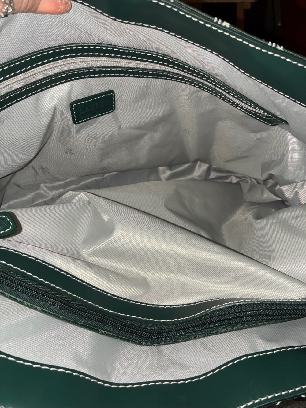 Ralph Lauren Dark Green All-Over RL Logo Tote - Picture 6 of 16